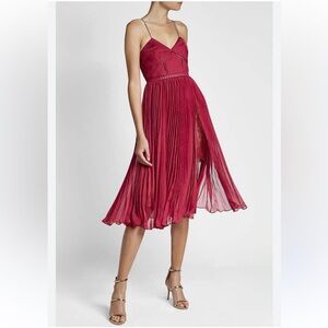 NEW Self-Portrait Pleated Chiffon Midi Dress Fuchsia Size 6